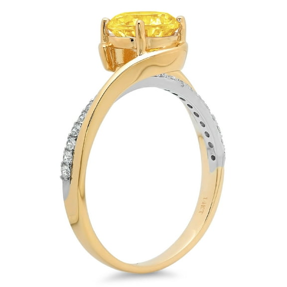1.71 ct Round Cut Simulated Yellow Diamond Solitaire with Accents Engagement Ring for Women in 18K White/Yellow Gold