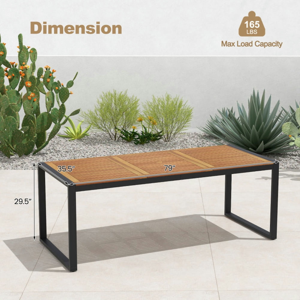 Kadyn 79 Inch Acacia Wood Patio Table with 1.9 Inch Umbrella Hole for Garden and Poolside