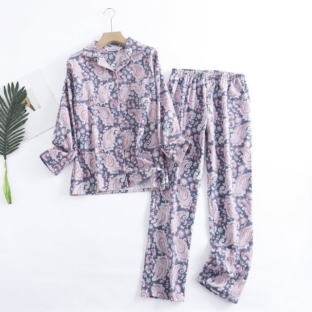 Ensemble de Pyjama en Flanelle de Coton pour la Maison, Simple, Imprimé, Ample, Automne et Hiver, Manches Longues, Pantalon, Ensembles de Pyjama pour Femmes tzw