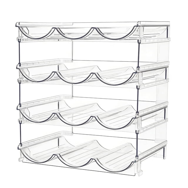 Tauxra Clear Plastic Stackable Detachable Wine Water Bottle Storage Rack For Kitchen Pantry Bar