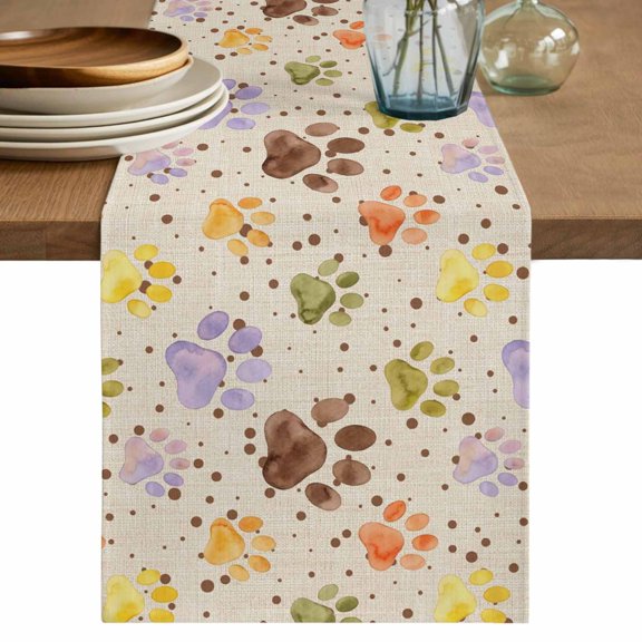 Table Runners 120 Inches Long Dress Scarves, Colorful Dog Paws Farmhouse Coffee/Dining/Kitchen Table Decor Table Runner for Living Room, Farmhouse Art Cartoon Rustic 13x120 Inch