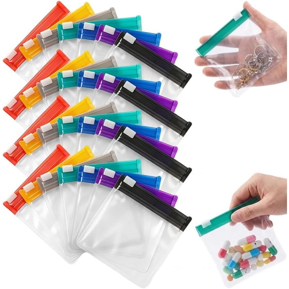 Self Sealing Medicine Bags, Waterproof Pill Pouch Set, Reusable Travel Pills Organizer for Medicine or Vitamins, Self-Sealing Zipper Medicine Bags for Daily Use, Color-Coded Storage (28PCS)