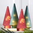 thumbnail image 2 of Lighted Burgundy Snowflake or Green Ribbed Glass Tabletop Tree, 2 of 7
