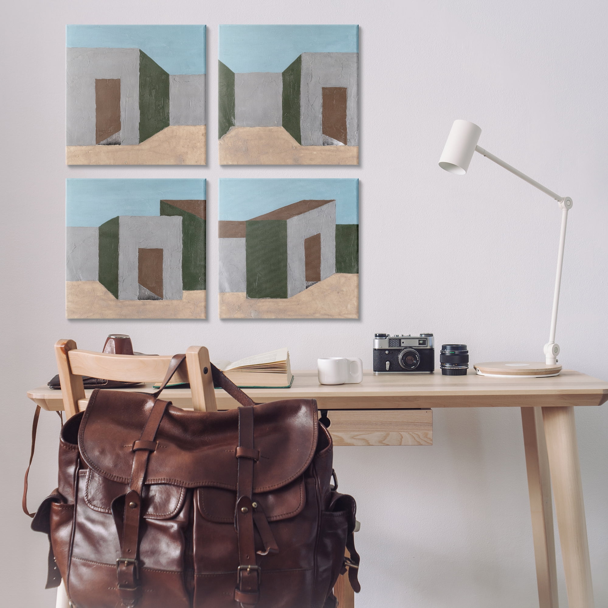 Stupell Industries Desert Modular Houses Buildings & Architecture Painting Wrapped Canvas Art Print Wall Art, 17 x 17, Set of 4