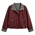 thumbnail image 5 of Mifsaly Womens Bomber Jackets Zip Up Collared Plaid Lining Windbreaker Jacket Fall Winter Windproof Comfort Daily Wear Outdoor Activity Work Office Casual Outfits Wine,XL, 5 of 5