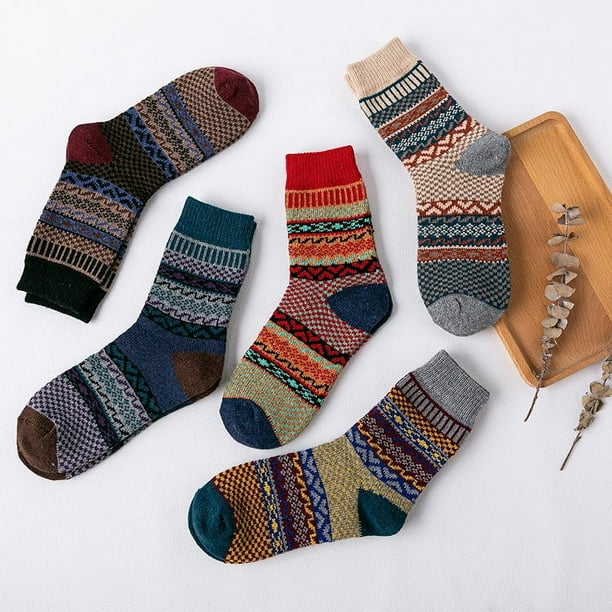 5 pares de calcetines de lana, calcetines térmicos para mujer, calcetines cálidos de invierno para mujer, calcetines de punto gruesos, calcetines de invierno para mujer, coloridos