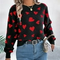 thumbnail image 4 of Arlun Womens Heart Sweater Crew Neck Long Sleeve Knitted Sweater Valentine's Day Cute Drop Shoulder Loose Comfortable Pullover Jumper Tops 2-Black M, 4 of 8