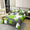 thumbnail image 3 of 100% Cotton Lime Green Gray Geometric Bedding Set Full Black Grey White Geometry Square Duvet Cover Abstract Striped Comforter Cover Simple Lines Modern Bed Set 2 Pillow Cases, 3 of 5