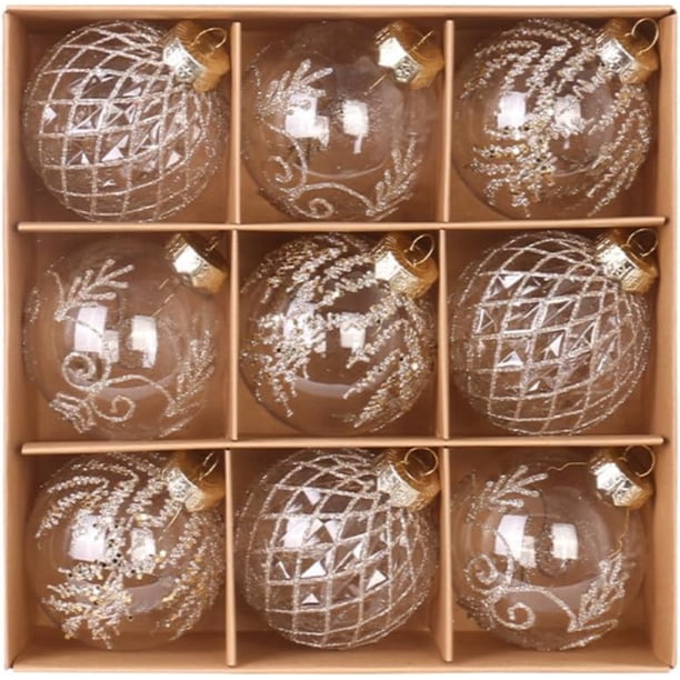 Juego de 9 bolas decorativas navideñas de 80 mm/3,15 pulgadas, transparentes e irrompibles, para colgar en el hogar, fiestas navideñas