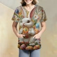 thumbnail image 4 of ADSSDQ Easter Scrub Tops Women Stretchy Vneck Short Sleeve Funny Easter Eggs Bunny Rabbit Print Nurse Working Uniforms with 2 Pockets Army Green M, 4 of 6