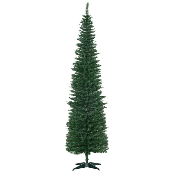 Christmas Trees HOMCOM 7' Artificial Pencil Christmas Tree, Slim Xmas Tree with 499 Realistic Branch Tips and Plastic Stand, Green,Artificial Christmas Trees