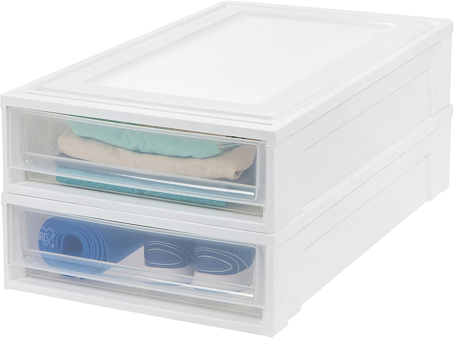 Stacking Drawer 2021 Edition IRIS USA BC-UB Underbed Storage White/Natural Clear 2 Pack 27 Quart