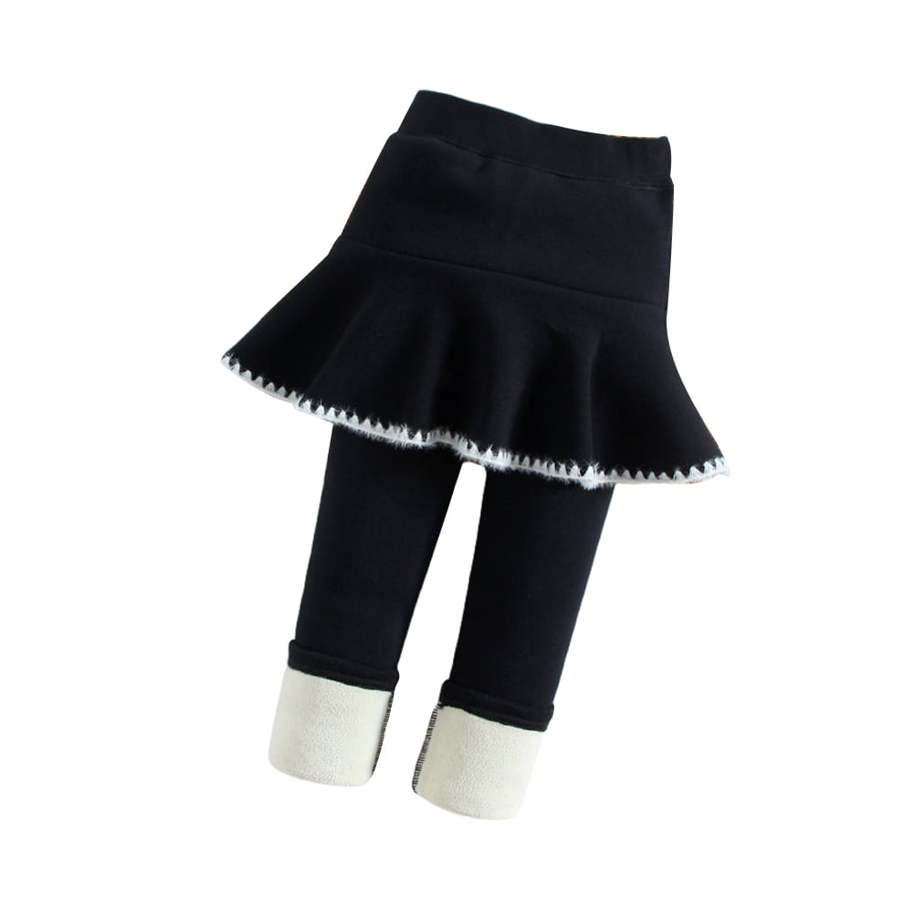 Esaierr Kids Baby Girls Winter Leggings with Skirts Black Leggings Kids  Cotton Tights Baby Fleece Tights Thick Warm Skirt Pants for 1-7 Years 