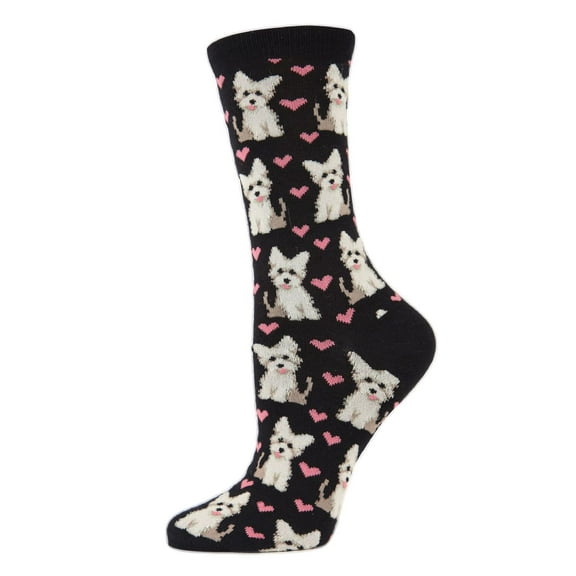 MeMoi Puppy Love Bamboo Blend Crew Socks - Womens - Female, One Size, Black
