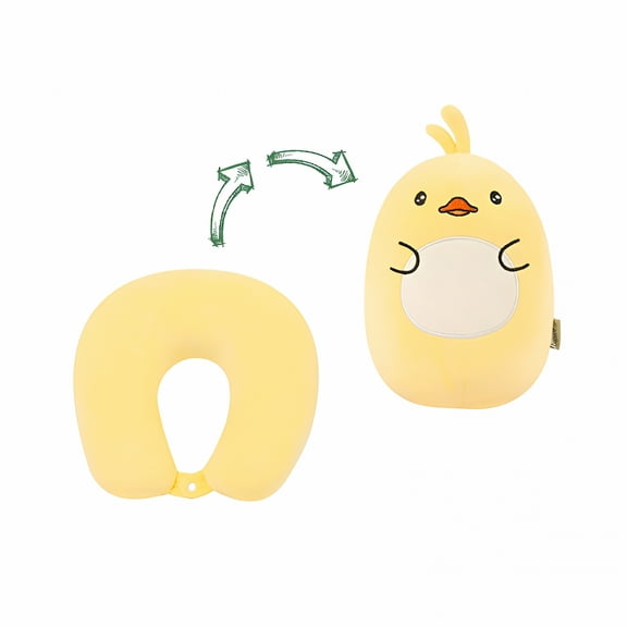 LAMIRO Kids Travel Pillow - 2-In-1 Deformable Kids Neck Pillow for Traveling, Soft U-Shaped Pillow with Adorable Animal Design, Comfy Sleep and Play, Ideal for Airplanes Travel - Duck