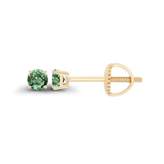Decadence 14K Yellow Gold Plated Sterling Silver 3mm Round Round Created Green Sapphire Birthstone Screwback Stud Earrings