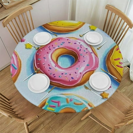 

Ullo0ord Various Doughnuts Fitted Round Table Cloth Waterproof Stain Resistant Elastic Stretch Tablecloth Wipe Clean Table Cover for Indoor Use 54 -58