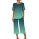 thumbnail image 4 of Conjunto de Pijama de Mujer Estampado Cuello Redondo Camiseta de Manga Corta Y Pantalones, Ropa de Salón con Bolsillos, 4 of 9