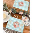 thumbnail image 4 of Easter Placemats Set of 6, Watercolor Bunny Spring Flowers Placemat for Dining Table Decorations, Blue Checked Plaid Place Mats, Spring Table Mats for Kitchen Dinner Seasonal Holiday Party Decor, 4 of 6