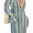 thumbnail image 5 of Womens Crochet Bell Long Sleeve V Neck Loose Maxi Dress Boho Eyelet Long Sundresses with Slit Blue & Yellow. S, 5 of 10