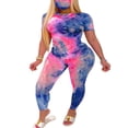 thumbnail image 3 of 2Pcs WomenClothes Outfit Tie Dye Print Short Sleeve Top+Long Pant Set, 3 of 6