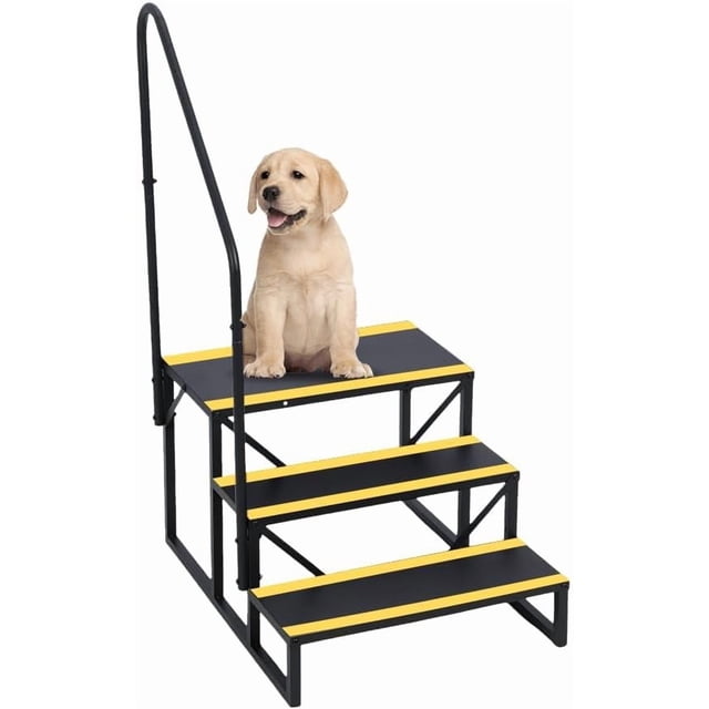 YUSAZENS RV Pool Step with Single Handrail, Portable Pool Ladder for RV Camper Trailer Above Ground Pool Access Yellow 3Steps