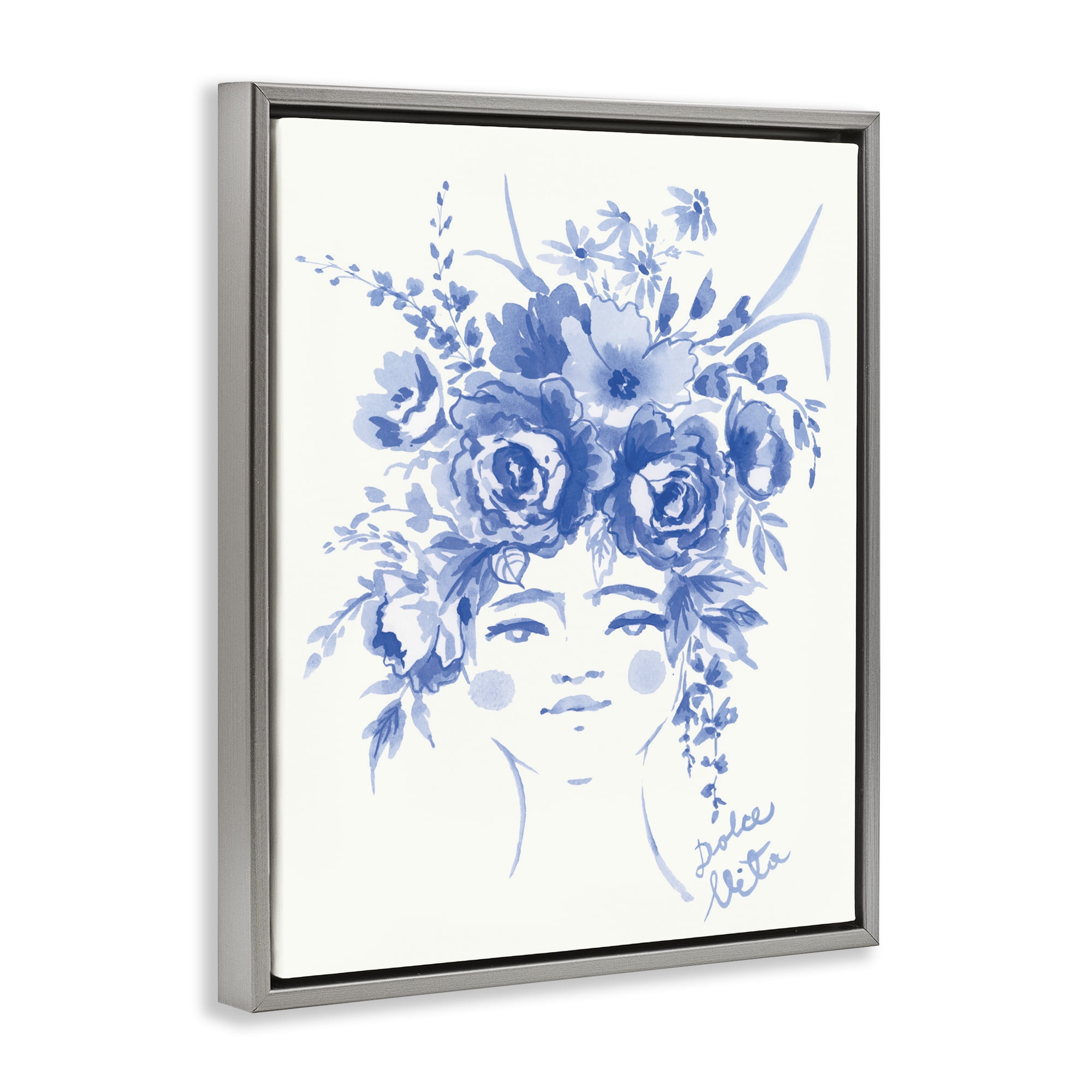 Stupell Industries Dolce Vita Woman with Roses Gray Framed Floater Canvas Wall Art, design by Karolina Sato