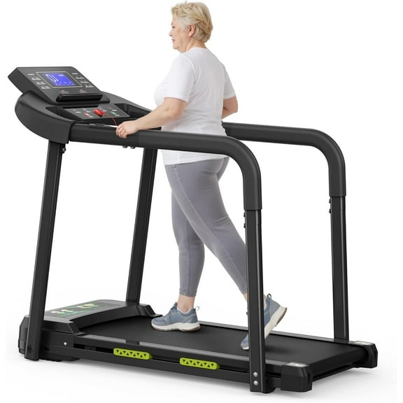 Walking Pad Treadmill for Seniors, Foldable with Safe Design, Large LED Display, Long Handrail for Balance