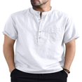 thumbnail image 4 of Men‘s Stylish Casual Basic Short-Sleeved Shirt Solid Color Henley Collar Top With Pockets Buttons, 4 of 5