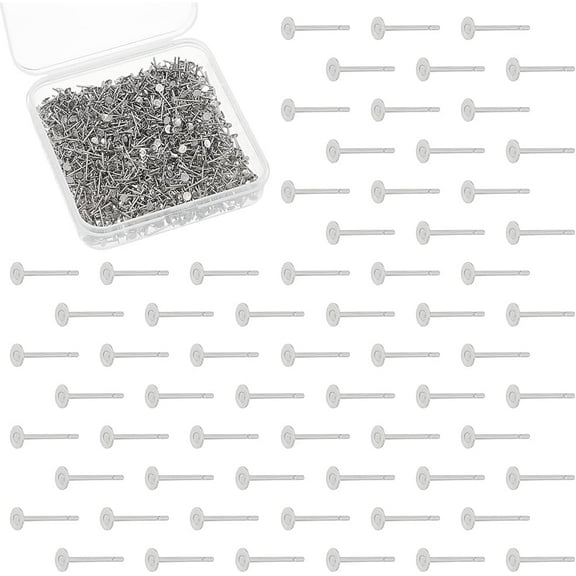 1000Pcs Stainless Steel Earring Posts DIY Stud Earring Findings Flat Pad Blank Tray Stud Earring Metal Blank Earring Posts for DIY Earring Jewelry Making Supplies 3mm
