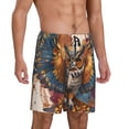 thumbnail image 2 of Balery Colorful Owl Tattoo Art Pantalones cortos de pijama de punto de algodón para hombre con cinturilla y bolsillos-Medium, 2 of 6