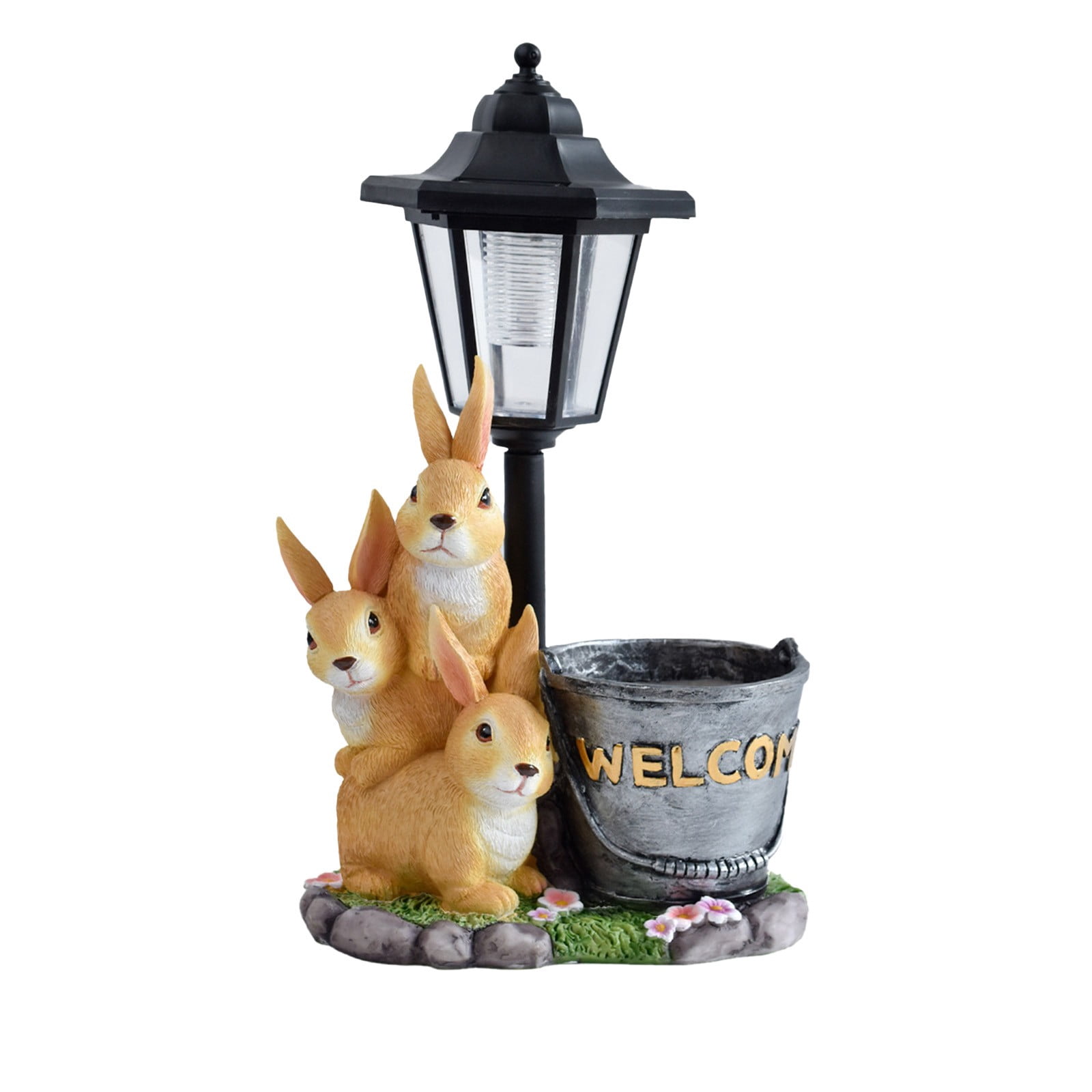 Taotanxi Solar Bunny Garden Stalue Outdoor, Easter Decoration Rabbits Figurine Flowerpot Decolwith Solar Lantem for Yard Art Lawn Ornaments Porch Patio Balcony - Gardening Gifts for Women Mom