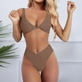 thumbnail image 2 of Kcodviy Bikini Set for Women Plus Size Swim Shorts for Women Solid V Neck Knot Racing Swimsuit Women Plus Front Push Up High Plus Size Swim for Women Leg Thong Two Piece Plus Swimsuits Swimsuit, 2 of 5