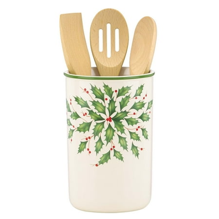 Lenox Holiday Gems - Lenox Holiday Utensil Crock with 3 Wooden Servers