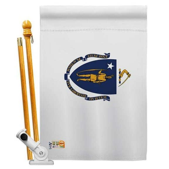 AA-SS-HS-140522-IP-BO-D-US18-AG 28 x 40 in. Massachusetts States Impressions Decorative Vertical Double Sided House Flag Set & Pole Bracket Hardware Flag Set