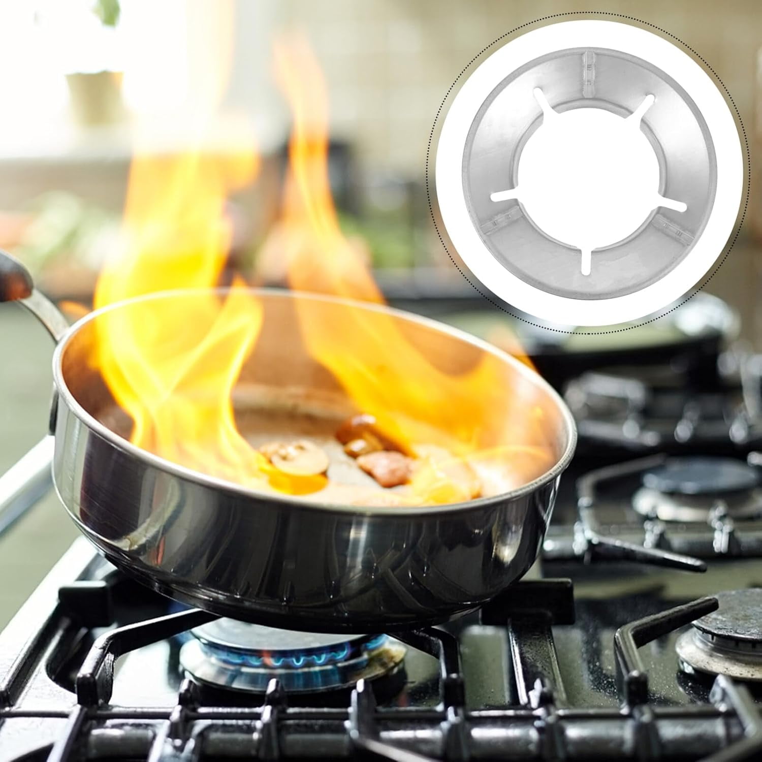 ABCISI Windproof Wok Ring Gas Stove Holder, Cast Iron 5-Opening Nonslip Wok Support for Most Gas Burners, Heat Resistant Wok Stand Flame Stabilizer Splash Guard for Kitchen Cooking,2-Pack,10X2.7 Inch