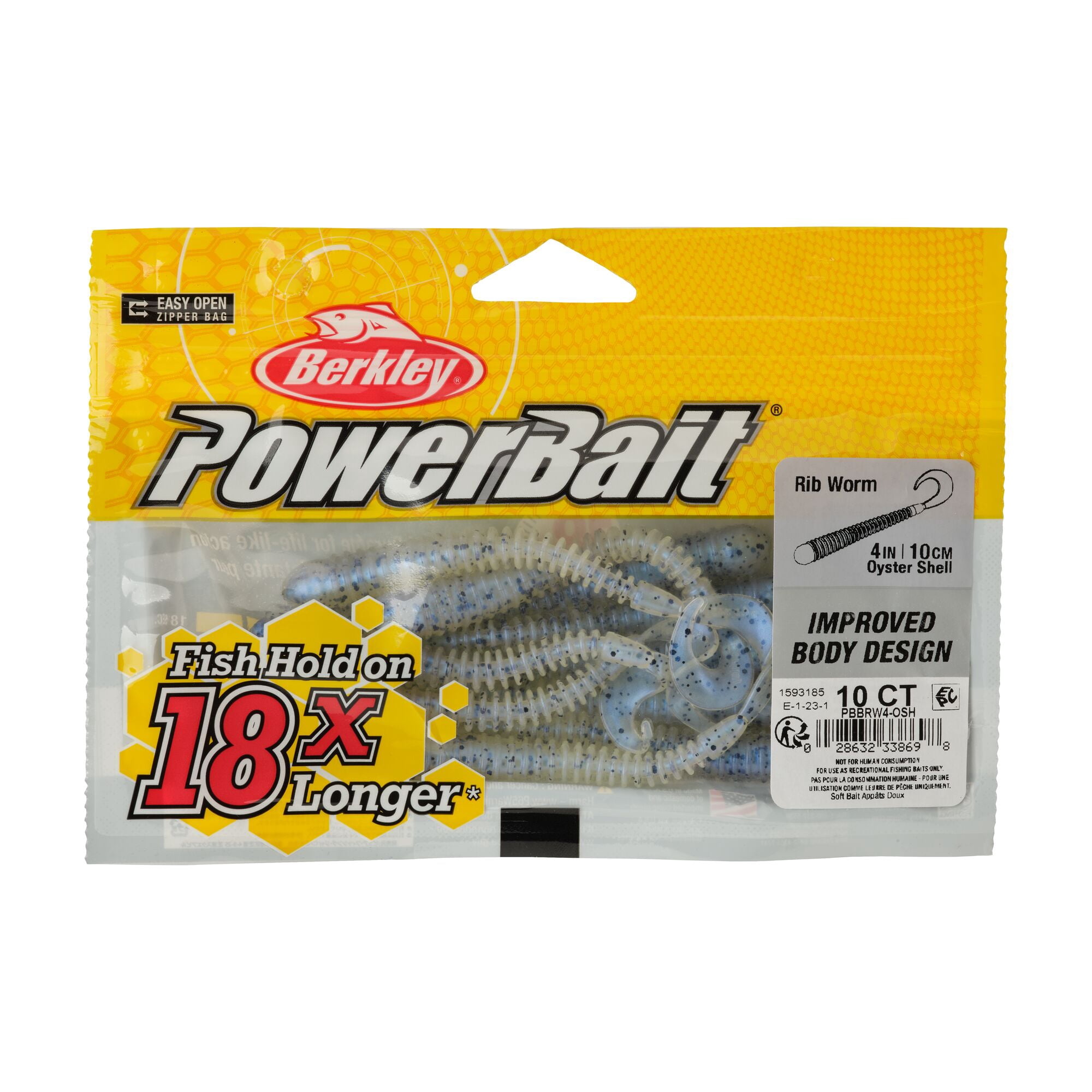 Berkley PowerBait® Rib Worm, 4 in, Worms, Oyster Shell (10 Count)