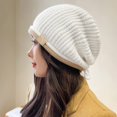 thumbnail image 5 of GHSOHS Beanie Cowboy Hat Silk Bonnet Women Casual Drawstring Knitted Pile Hat Fall Winter Large Head Circumference Show Face Small Wool Pullover Hat Wrapped Head Cold Hat White Cold Weather Headbands, 5 of 9