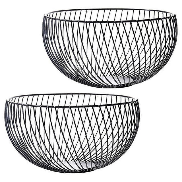 Fruit Wire Basket Black Iron Wire Fruit Basket for Storage 2Pcs Hollow Container