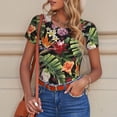 thumbnail image 6 of KLL Women 's Crew Neck Bodysuit Jumpsuits Watercolor Tropical Flowers Print Short onesies Stretch T Shirts, 6 of 7