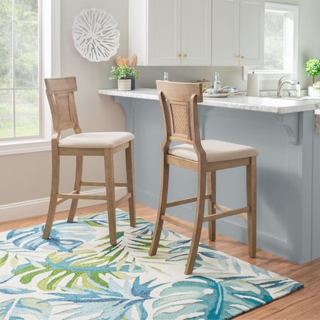 Contemporary Home Living High Back Wooden Bar Stools - 47" - Brown and Beige