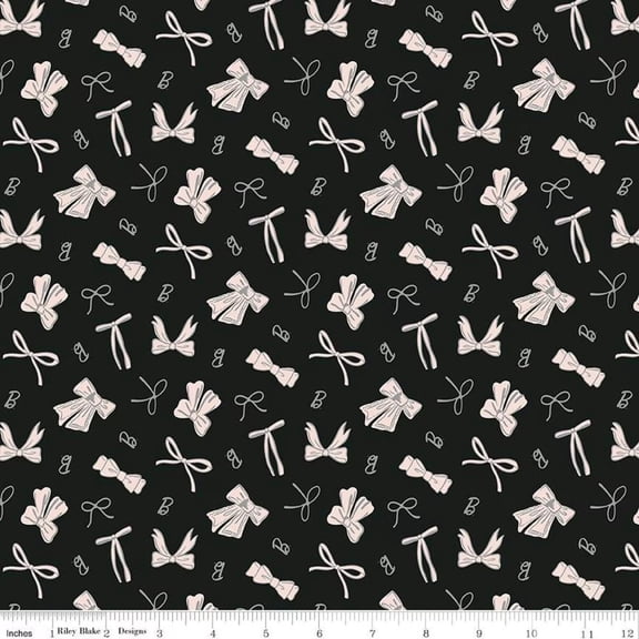 Barbie Vintage Bows Black Cotton Fabric