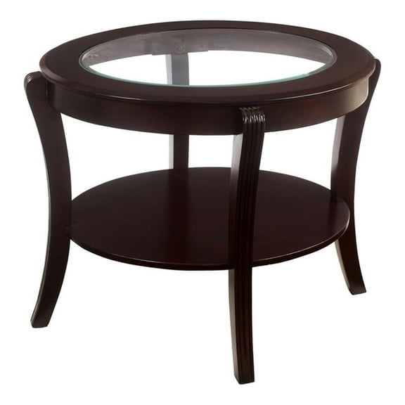 Furniture of America Stemplez Glass Top 1-Shelf End Table in Espresso