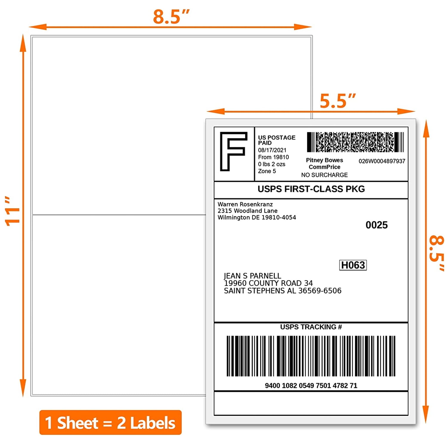 NefLaca Half Sheet Self Adhesive Shipping Labels for Laser and Inkjet Printers, 5.5" x 8.5", 500 Labels
