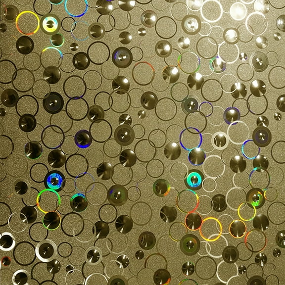 Dundee Deco Peel and Stick Self Adhesive Wallpaper - Geometric Glitter Green, Yellow, Blue Circles, 18 ft x 18 in