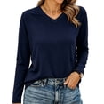 thumbnail image 4 of VBVC Women's V Neck Raglan Sleeve Top, Ladies' Long Sleeve Loose Tee, Casual Basic Stretchy Solid T Shirt For Women, Navy , S-2XL, 4 of 5