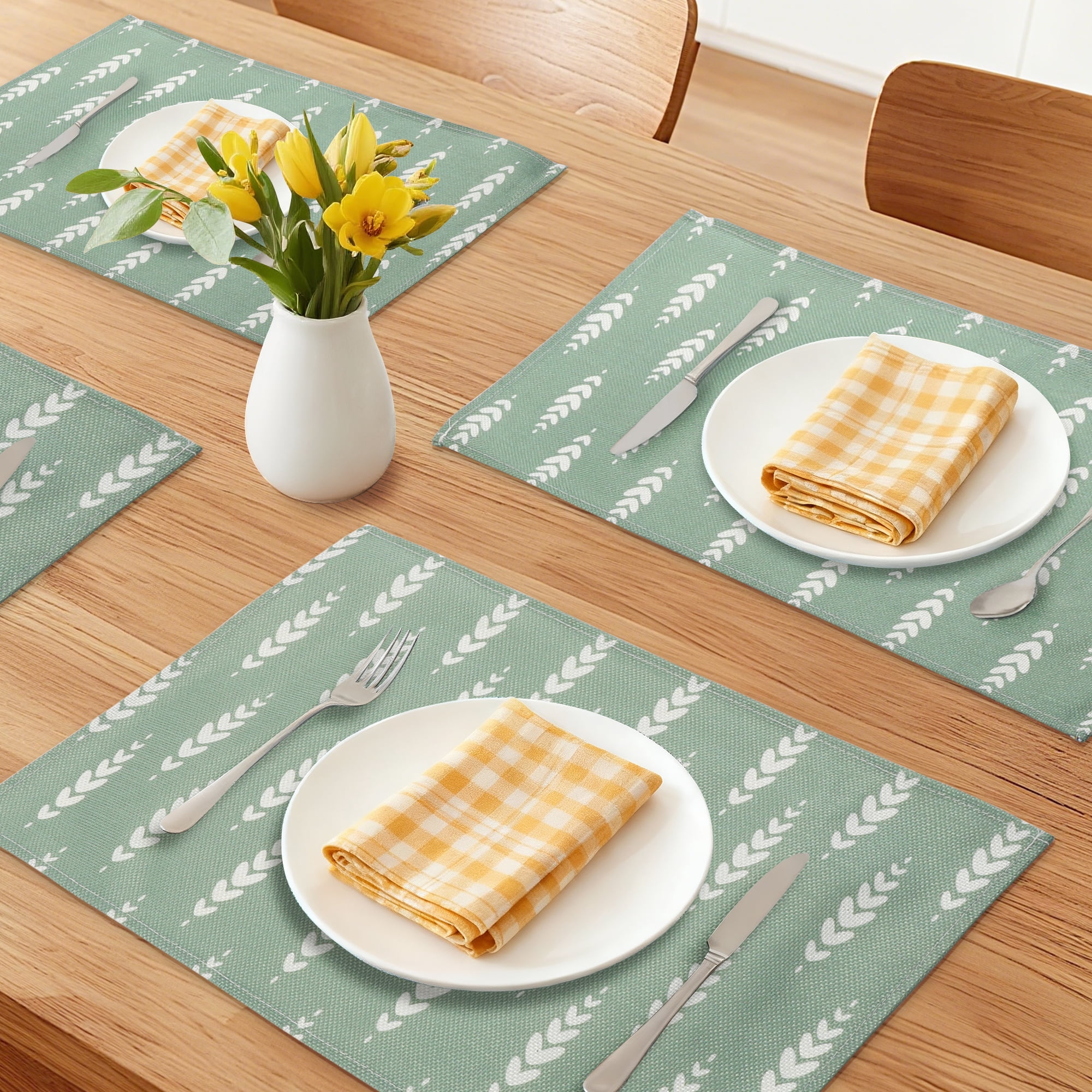 Unique Bargains Plastic Placemats Set of 6 for Dining Table Decor Indoor Green/White
