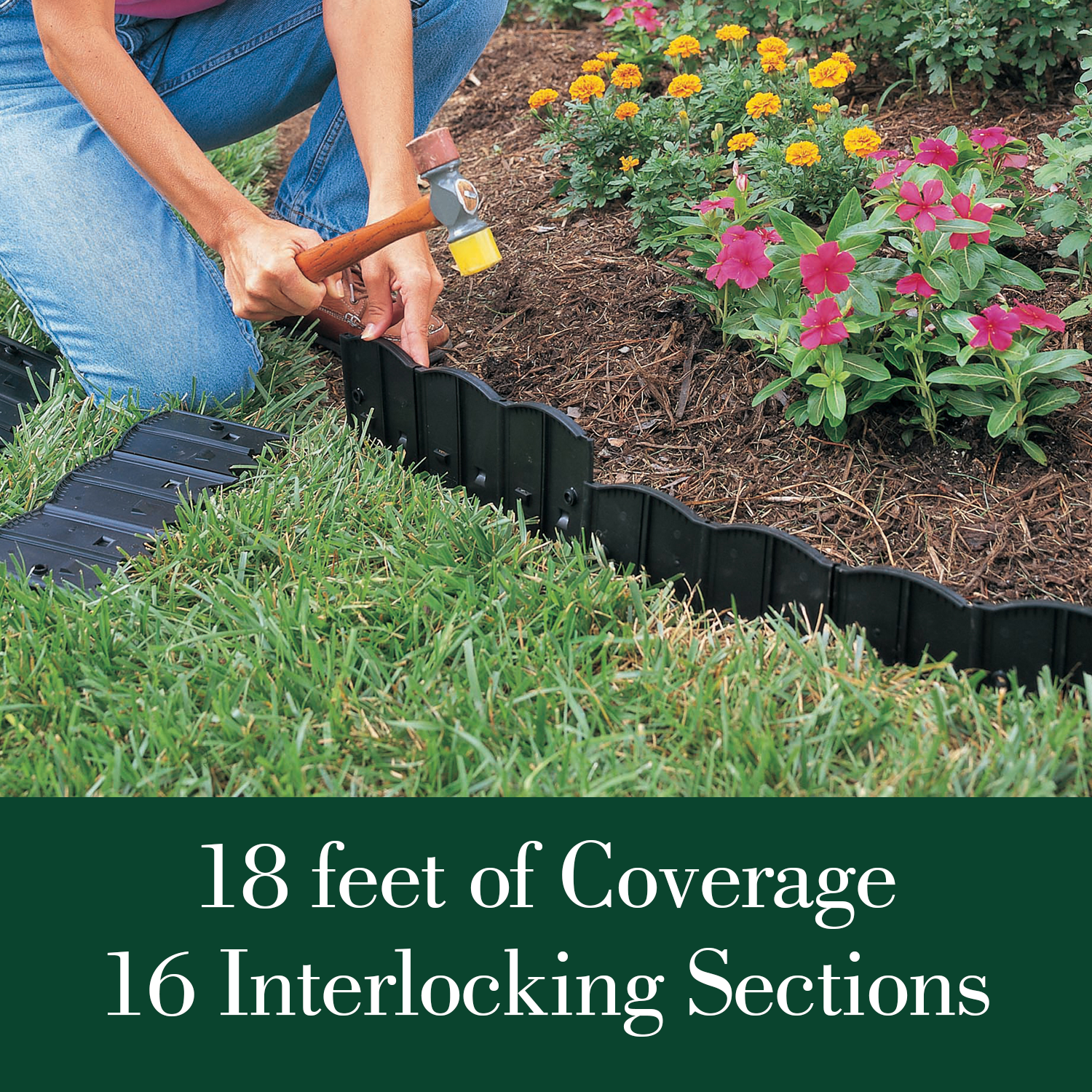 Dalen HammerEdge Pound in Edging - 16 Durable Interlocking Pieces -18 feet of Coverage - Made in USA - Easy to Install - 1 Pack