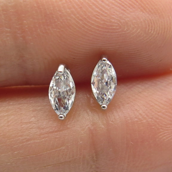 Mangal Jewels 3 Ct Marquise Cut 4mm Diamond Solitaire Womens Stud Earrings 14k White Gold Finish