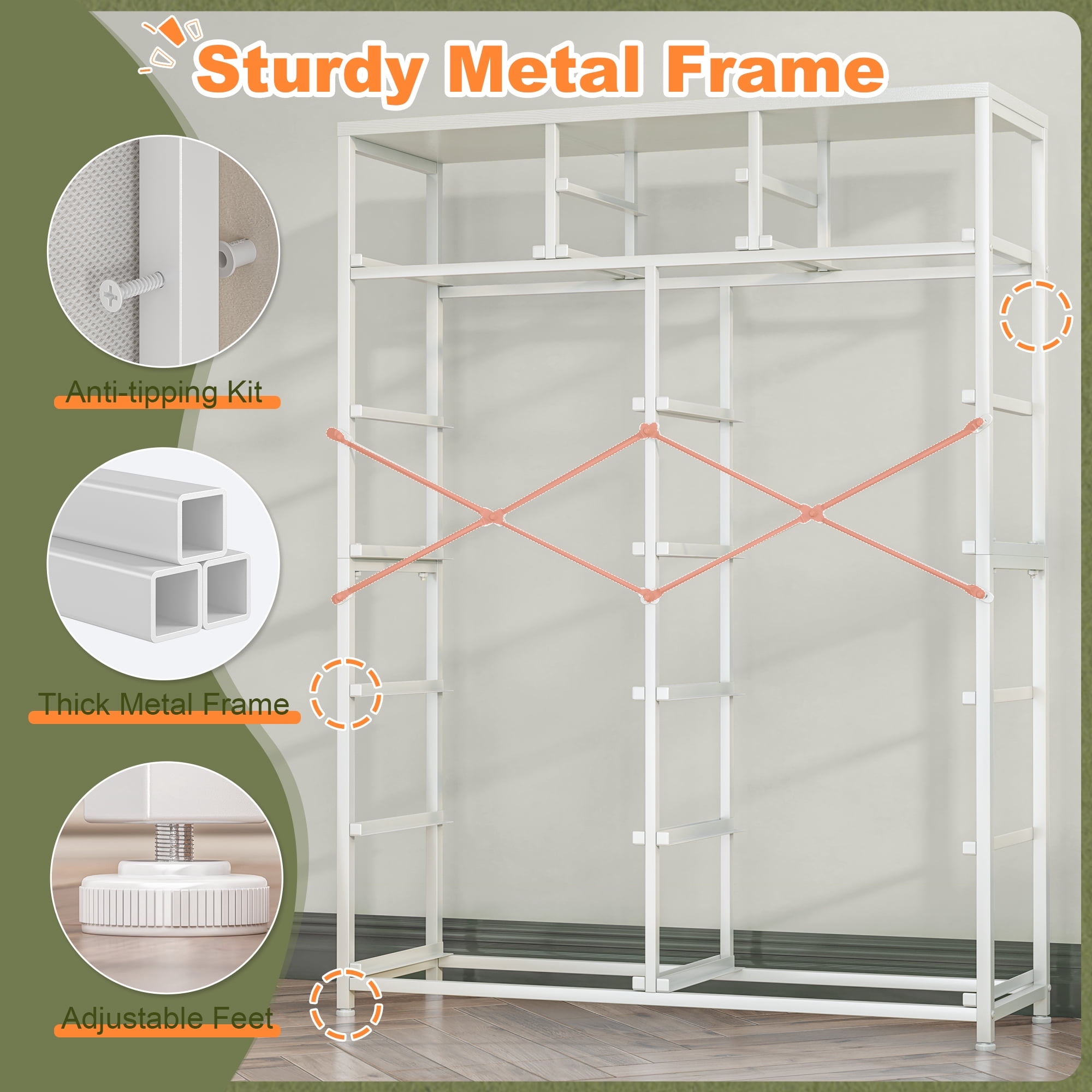 Tall Dresser for Bedroom with Fabric Drawers Dressers & Chests of Drawers for Closet, Sturdy Metal Frame, Wood Top, White